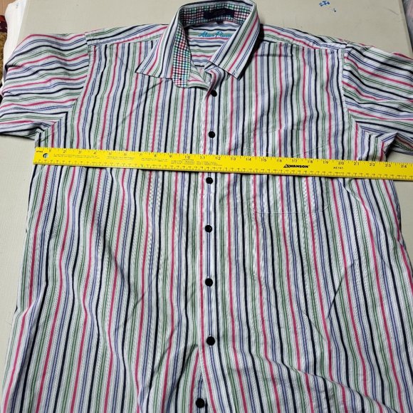 ALAN FLUSSER Men’s Long Sleeve Casual Shirt Size Large Multi- Color Stripped Top - Picture 10 of 13